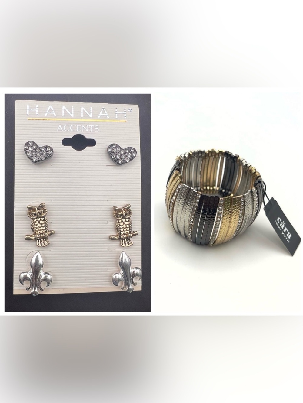 Gold, silver and gun metal earrings and bracelet bundle